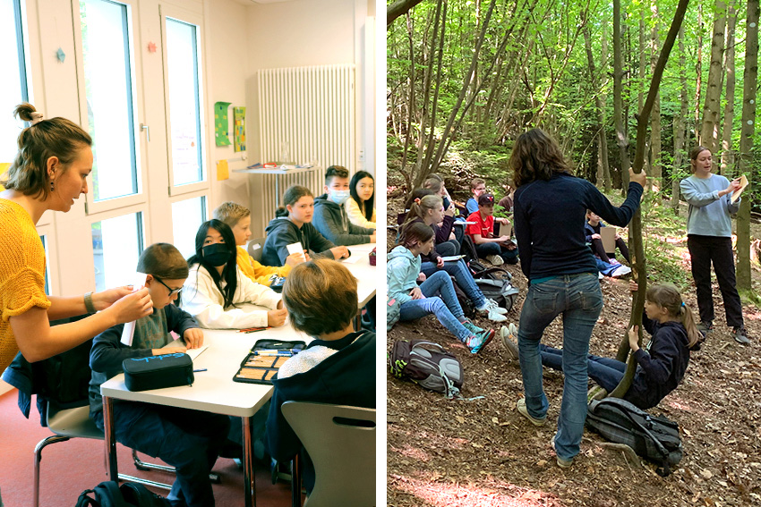 Unterricht im Klassenzimmer und im Wald
